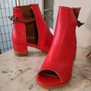FSJ Orange Open-Toe Ankle Booties with Buckle Strap Sz9